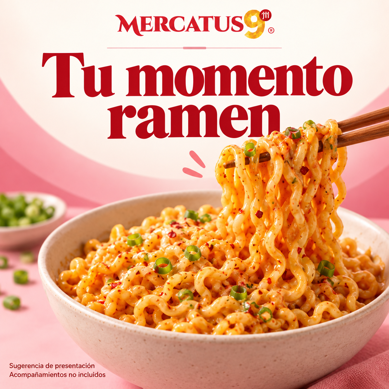 Sugerencia ilustrativa de ramen cremoso servido con cebollín; acompañamientos no incluidos