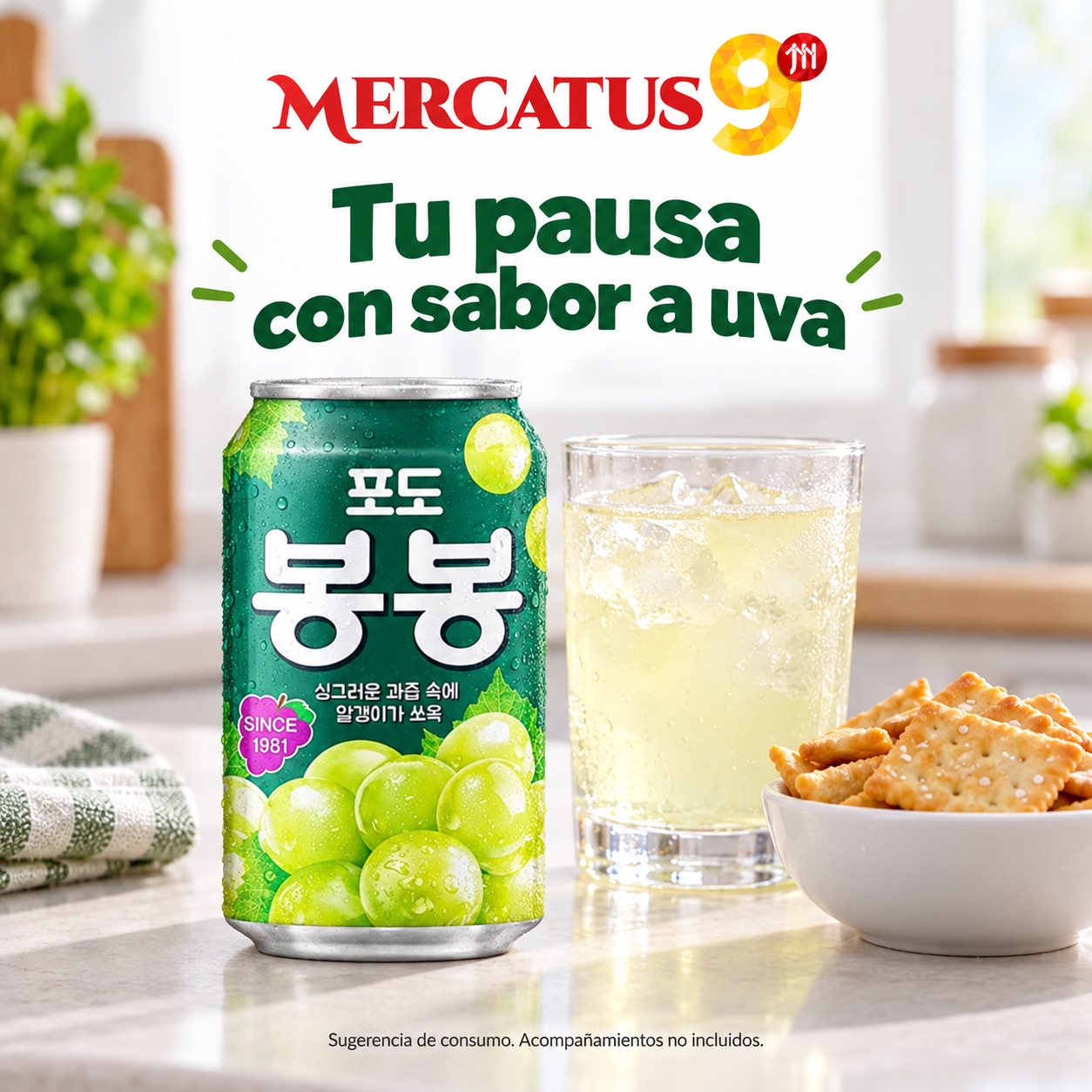 Sugerencia ilustrativa de consumo de Haitai Bonbon uva; acompañamientos no incluidos