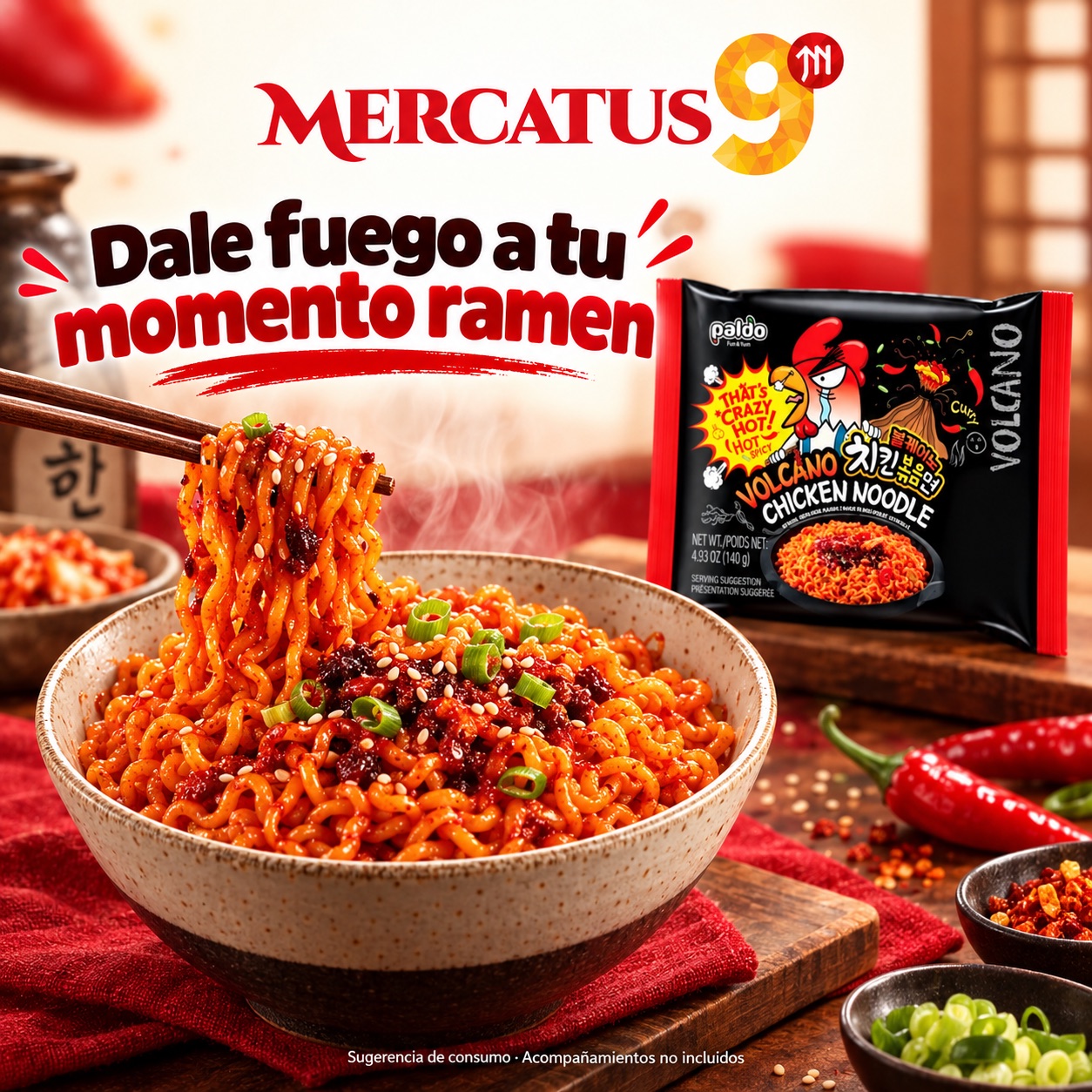Sugerencia ilustrativa de consumo de Paldo Volcano Chicken; acompañamientos no incluidos