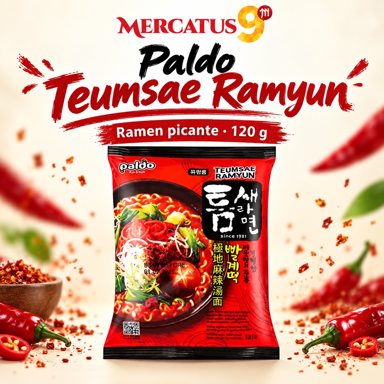 Paldo Teumsae Ramyun picante, empaque de 120 g, Mercatus9