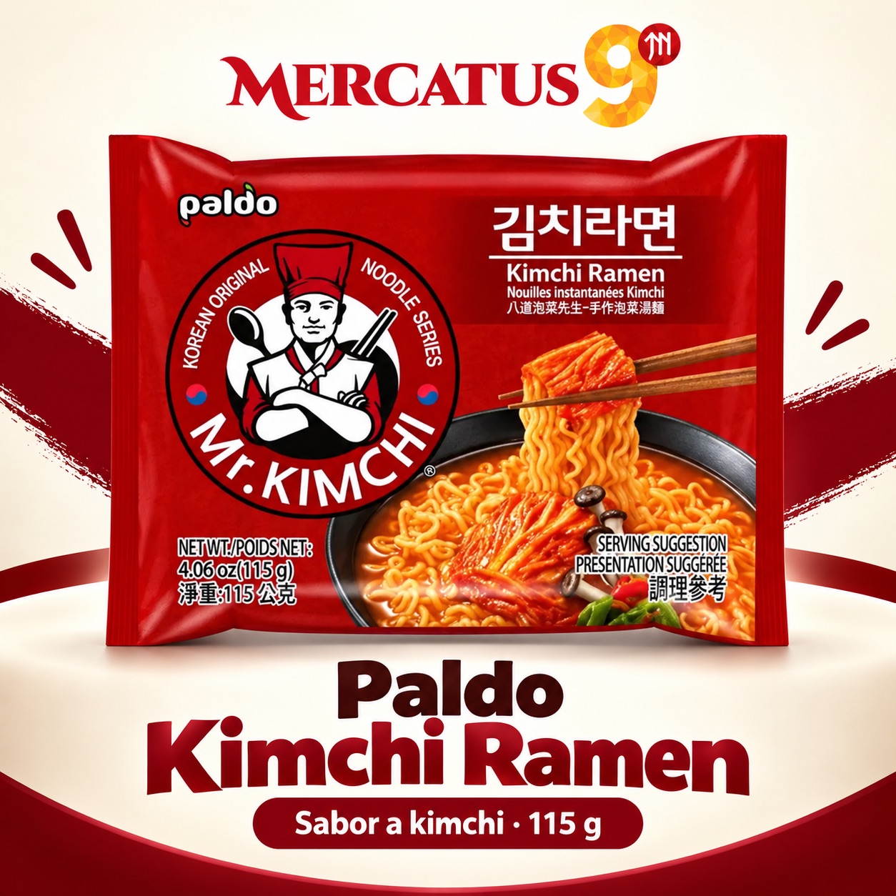 Paldo Kimchi Ramen, empaque de 115 g, Mercatus9
