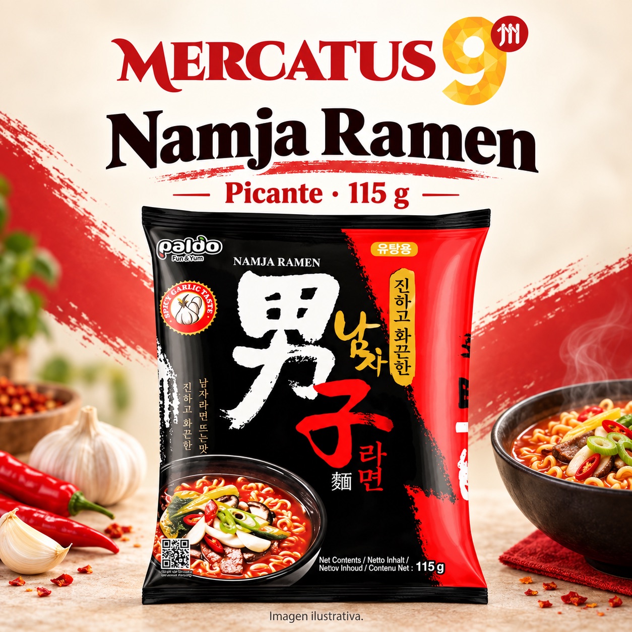 Paldo Namja Ramen picante, empaque de 115 g, Mercatus9