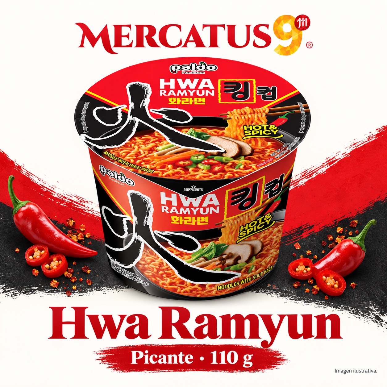 Paldo Hwa Ramyun picante, empaque de 110 g, Mercatus9