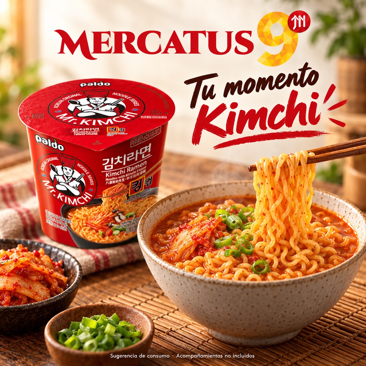 Sugerencia ilustrativa de consumo de Paldo Kimchi Ramen en tazón; acompañamientos no incluidos