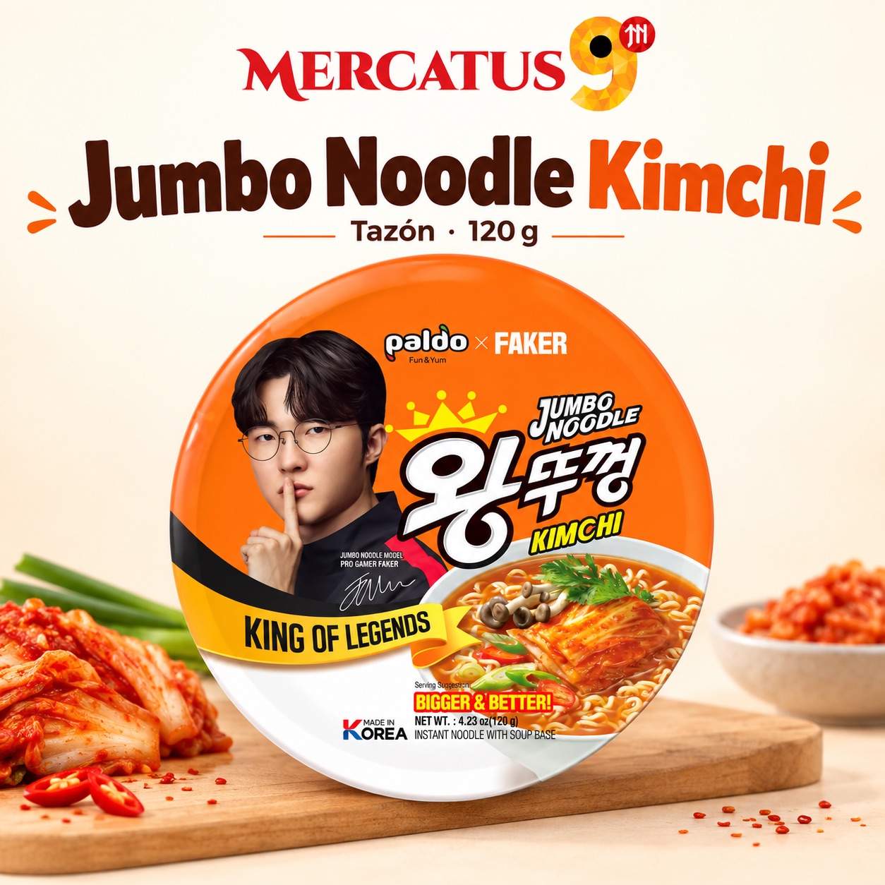 Paldo Jumbo Noodle kimchi, empaque de 120 g, Mercatus9