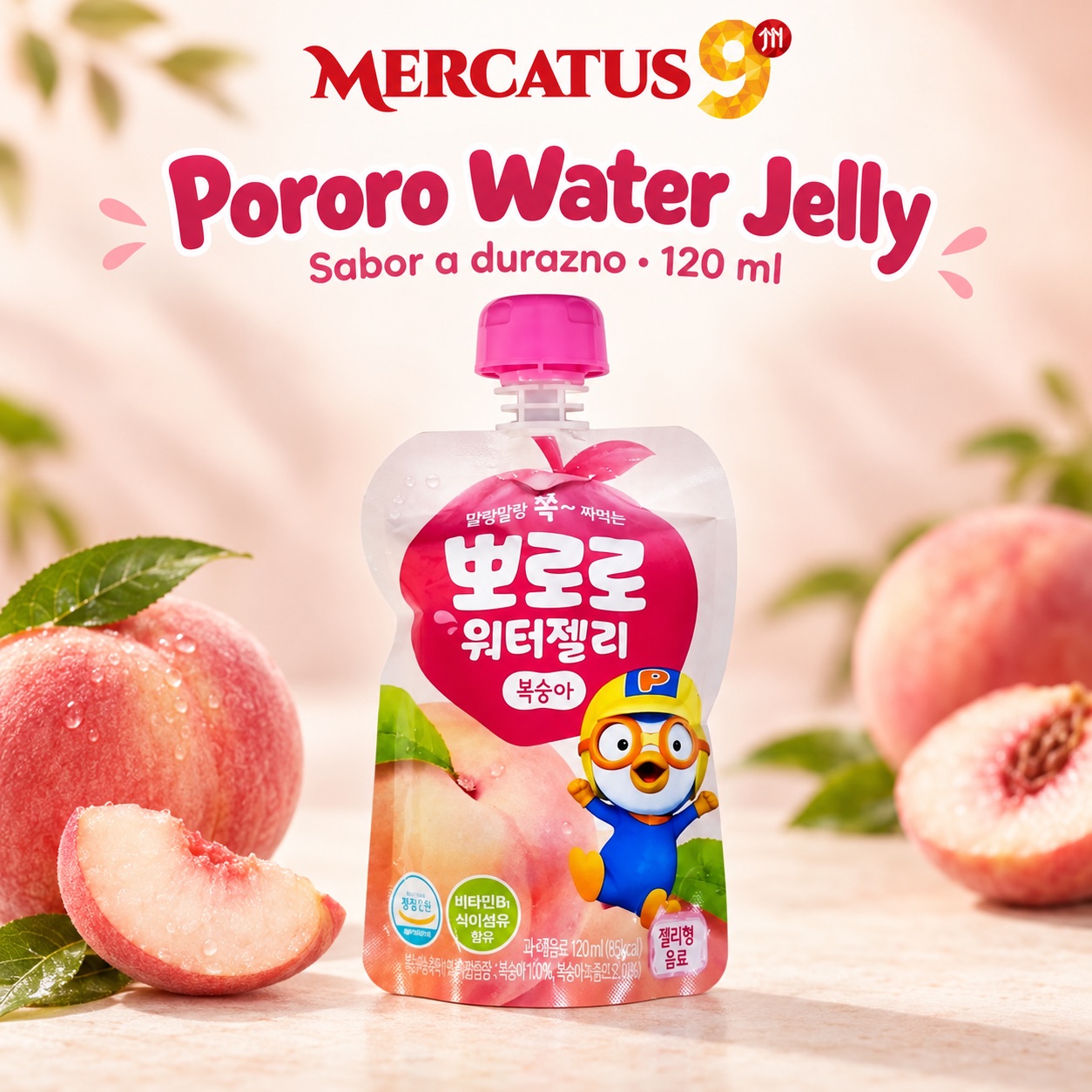 Pororo Water Jelly durazno, empaque de 120 ml, Mercatus9