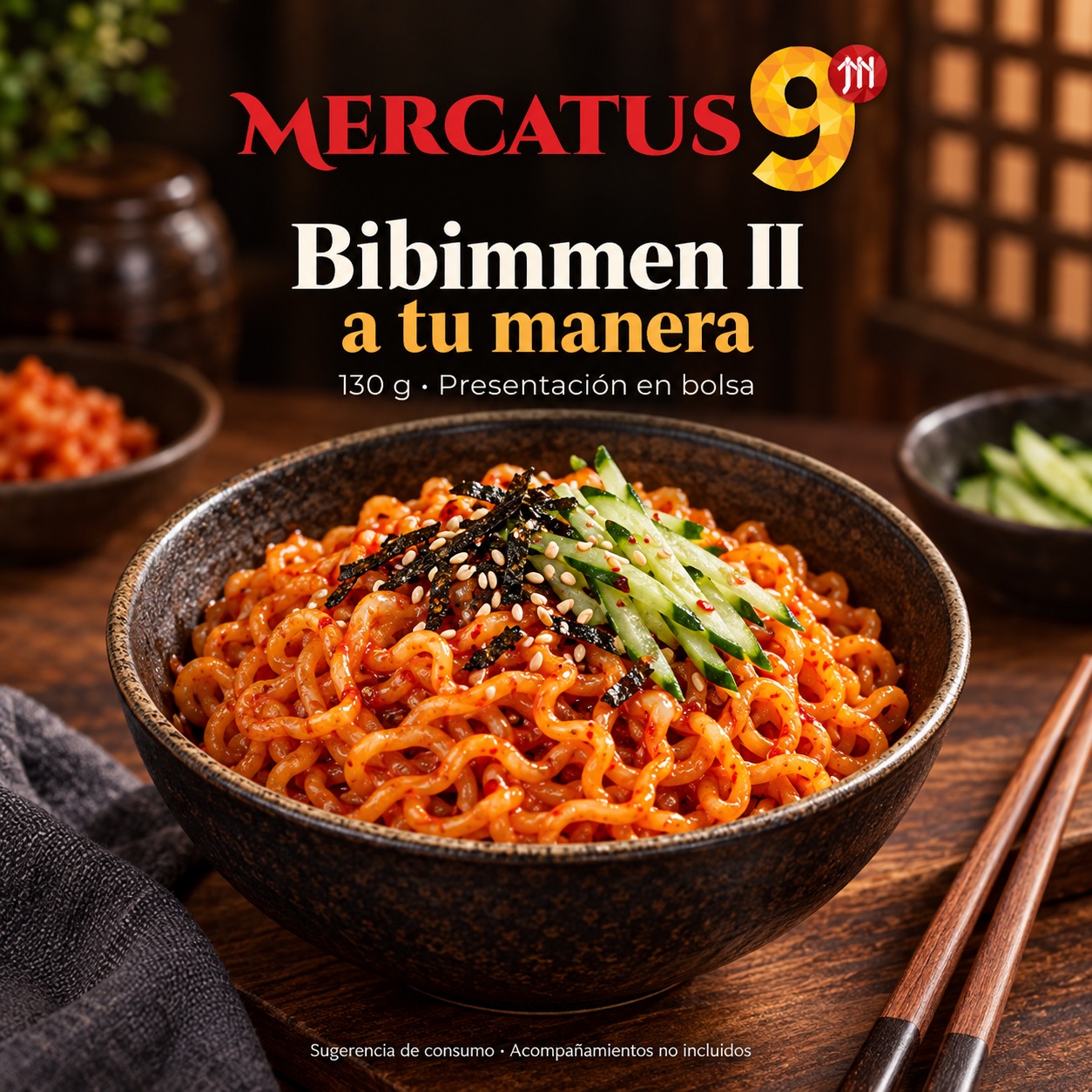 Sugerencia ilustrativa de consumo de Paldo Bibimmen II; acompañamientos no incluidos