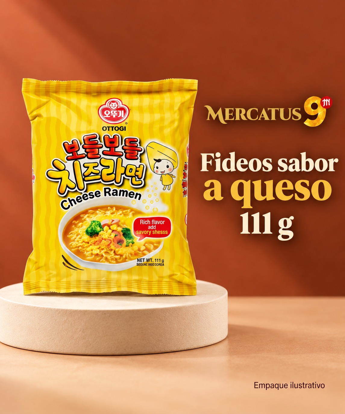 Fideos instantáneos sabor a queso, presentación de 111 g, Mercatus9