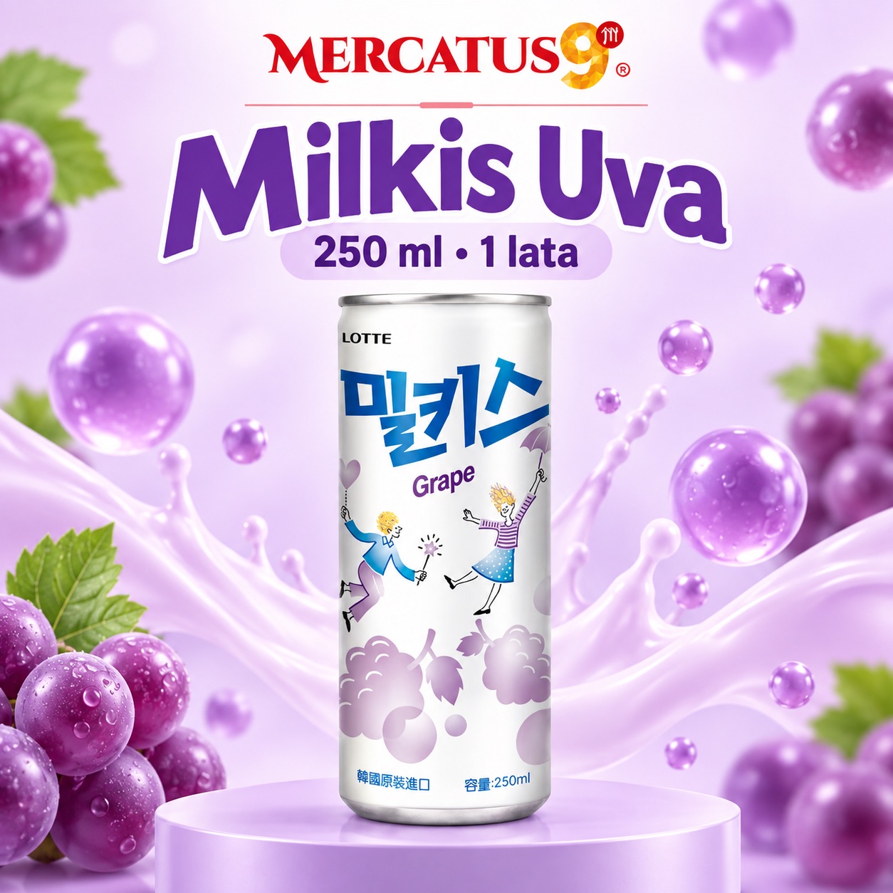 Milkis Uva · Bebida gaseosa, presentación de 250 ml, Mercatus9