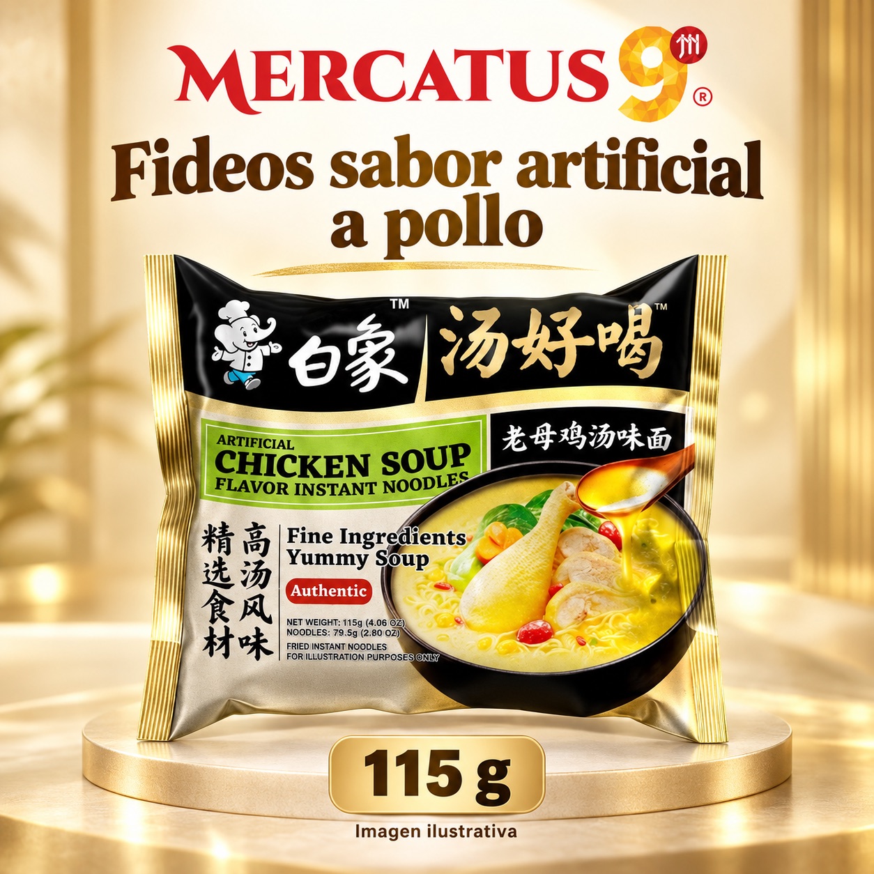 Baixiang · Fideos sabor artificial a sopa de pollo, presentación de 115 g, Mercatus9