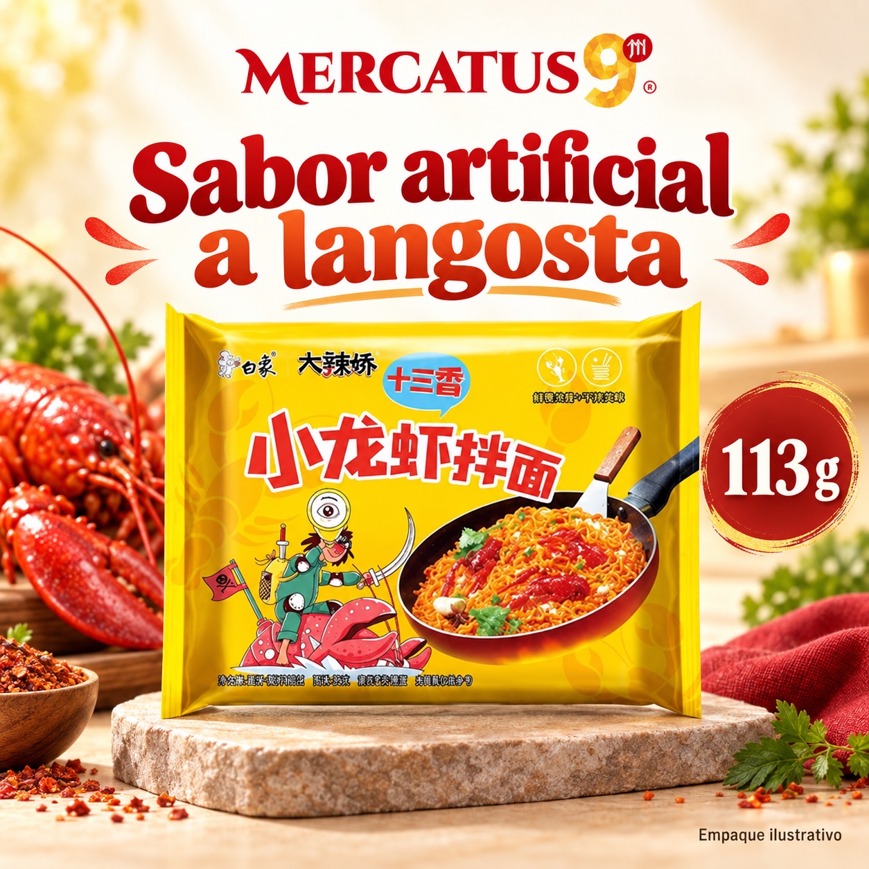 Baixiang · Fideos sabor artificial a langosta, presentación de 113 g, Mercatus9