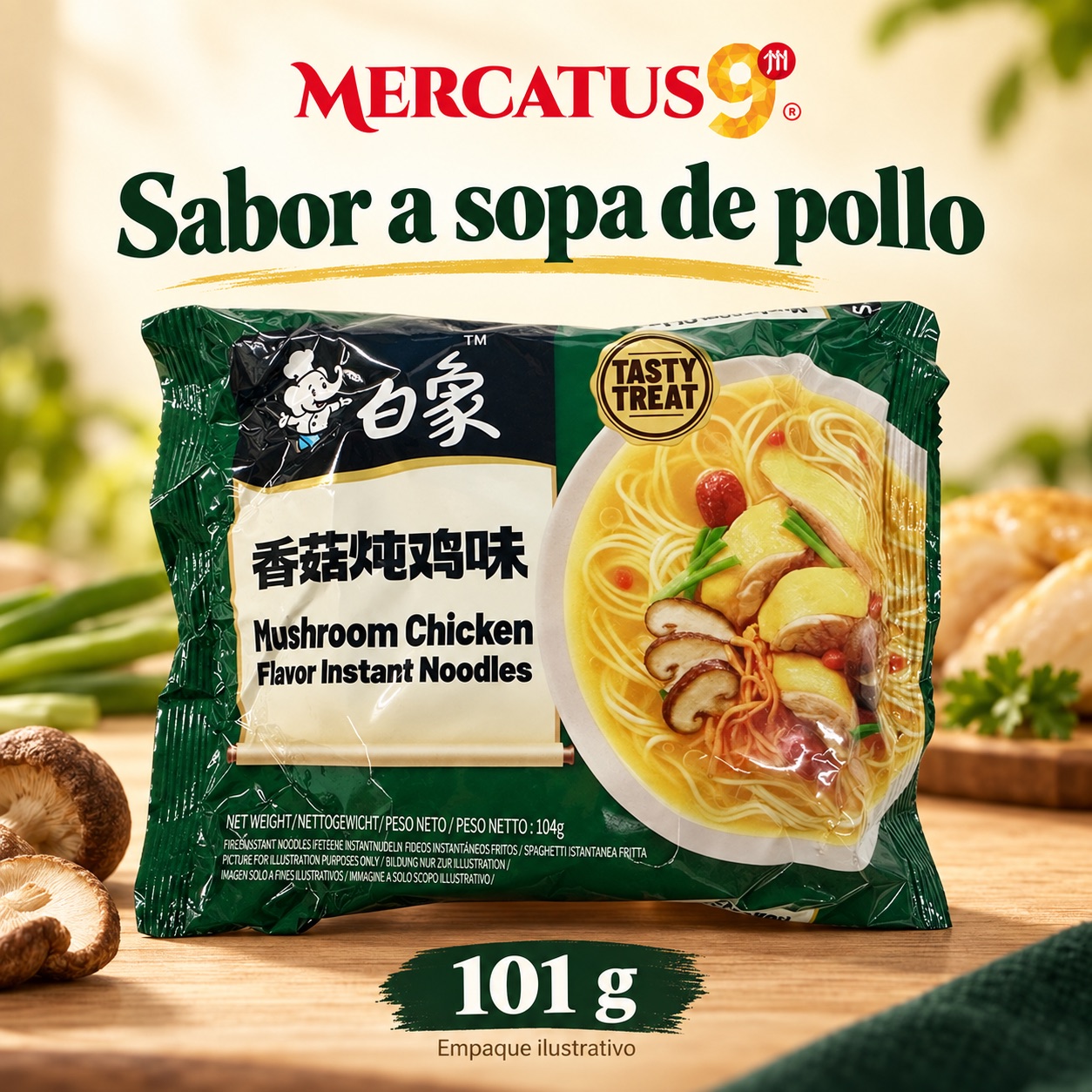 Baixiang · Fideos sabor a sopa de pollo, presentación de 101 g, Mercatus9