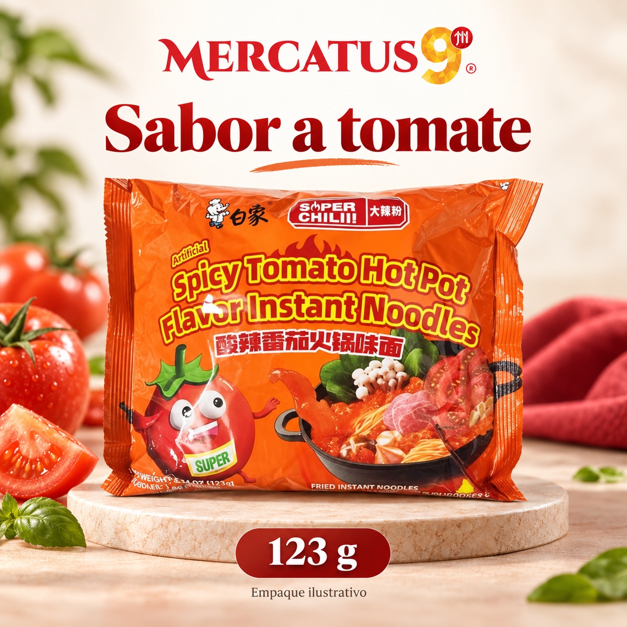 Baixiang · Fideos sabor a tomate, presentación de 123 g, Mercatus9