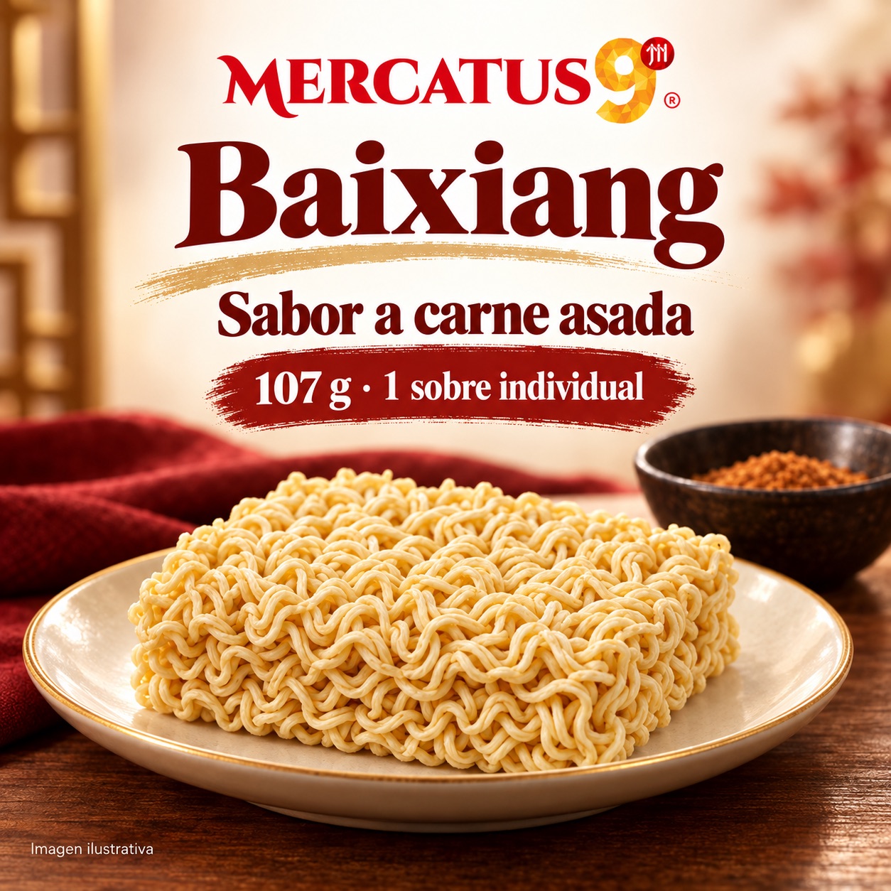 Baixiang · Fideos sabor a carne asada, presentación de 107 g, Mercatus9