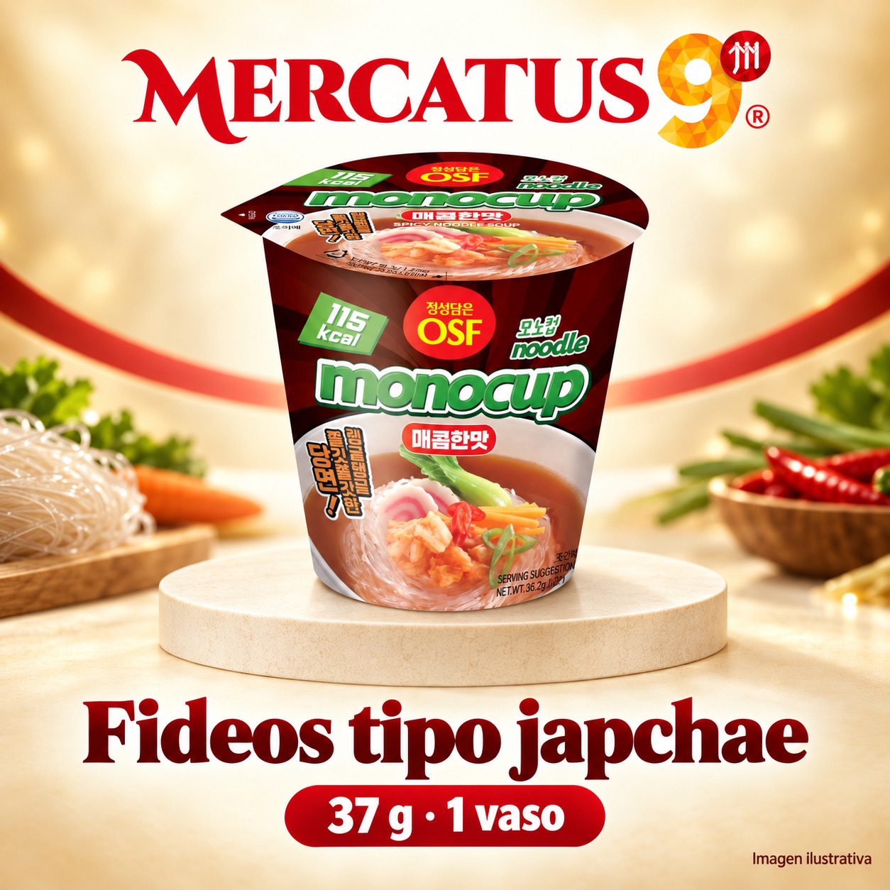 fideos tipo japchae, presentación de 37 g, Mercatus9