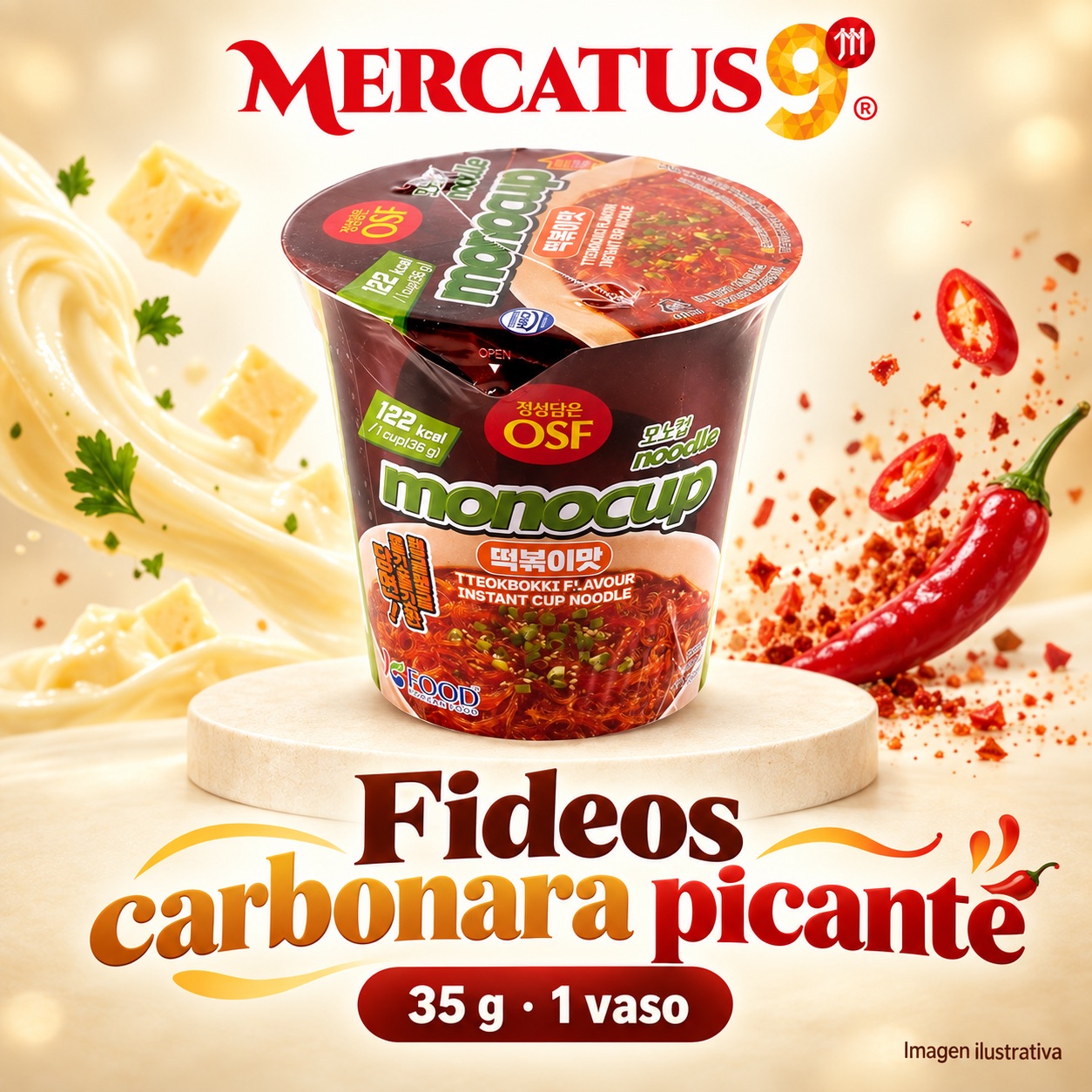 fideos carbonara picante, presentación de 35 g, Mercatus9
