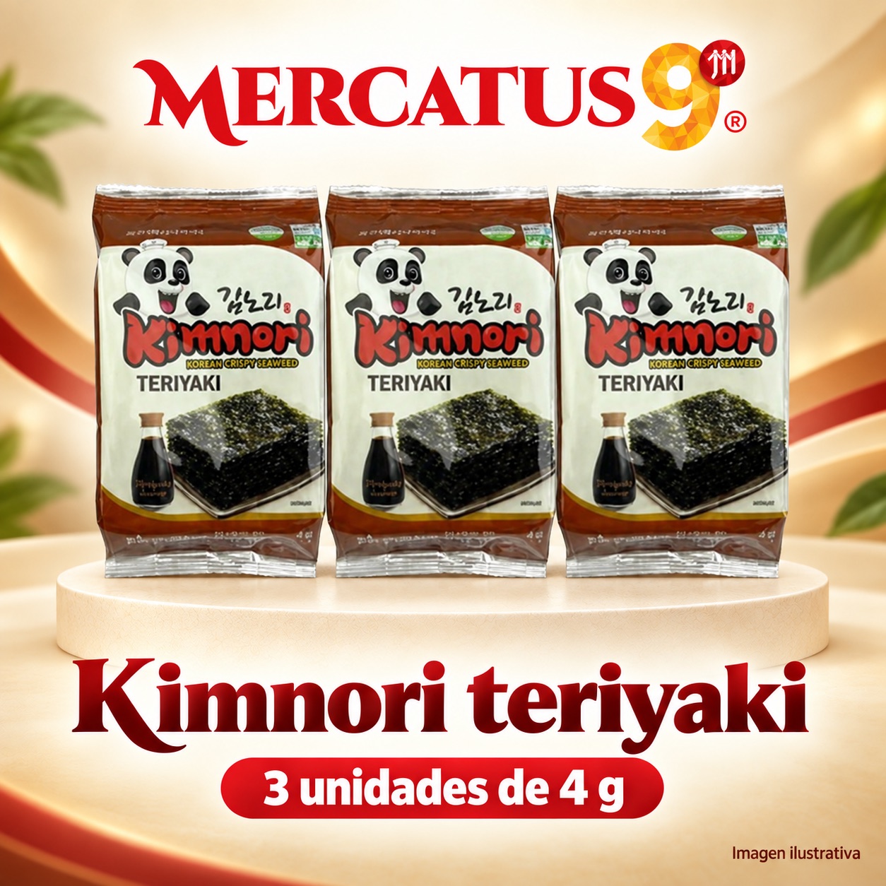 Kimnori algas sabor teriyaki, presentación de 3 × 4 g, Mercatus9