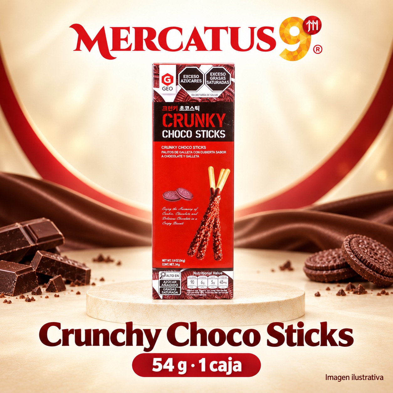 GEO palitos de chocolate crujientes, presentación de 54 g, Mercatus9