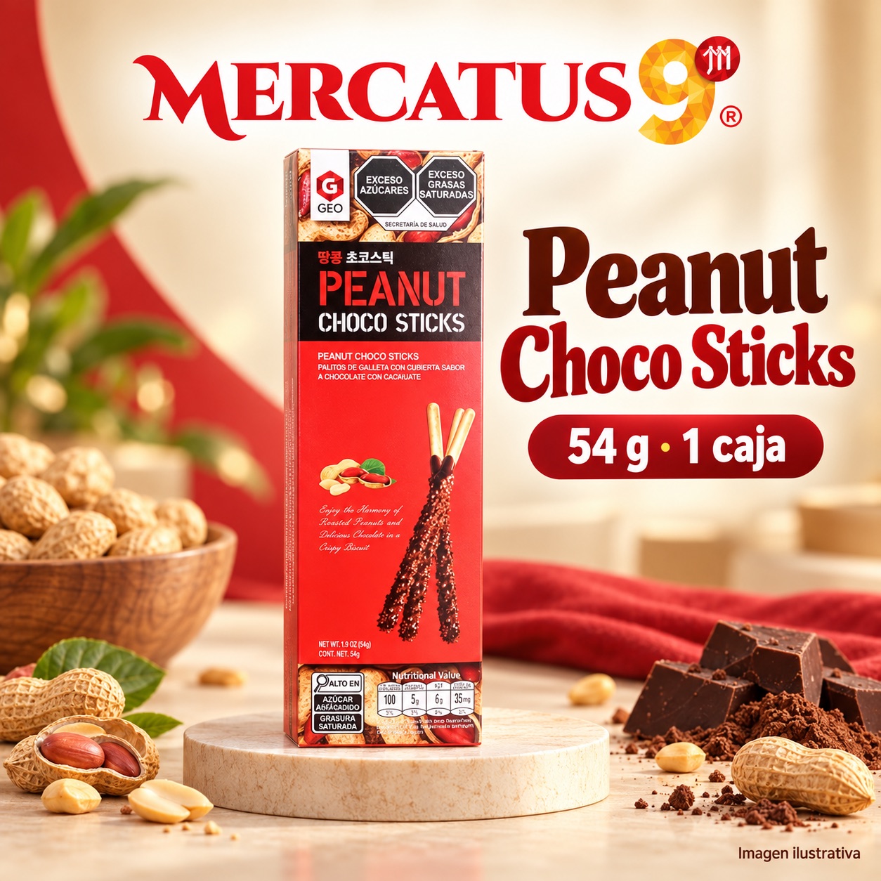 GEO palitos de chocolate con maní, presentación de 54 g, Mercatus9