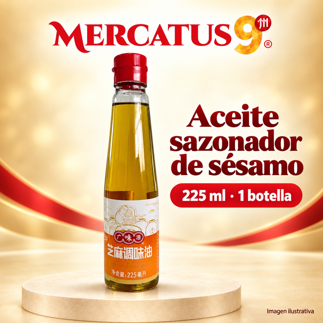 Aceite sazonador de sésamo GWY, presentación de 225 ml, Mercatus9