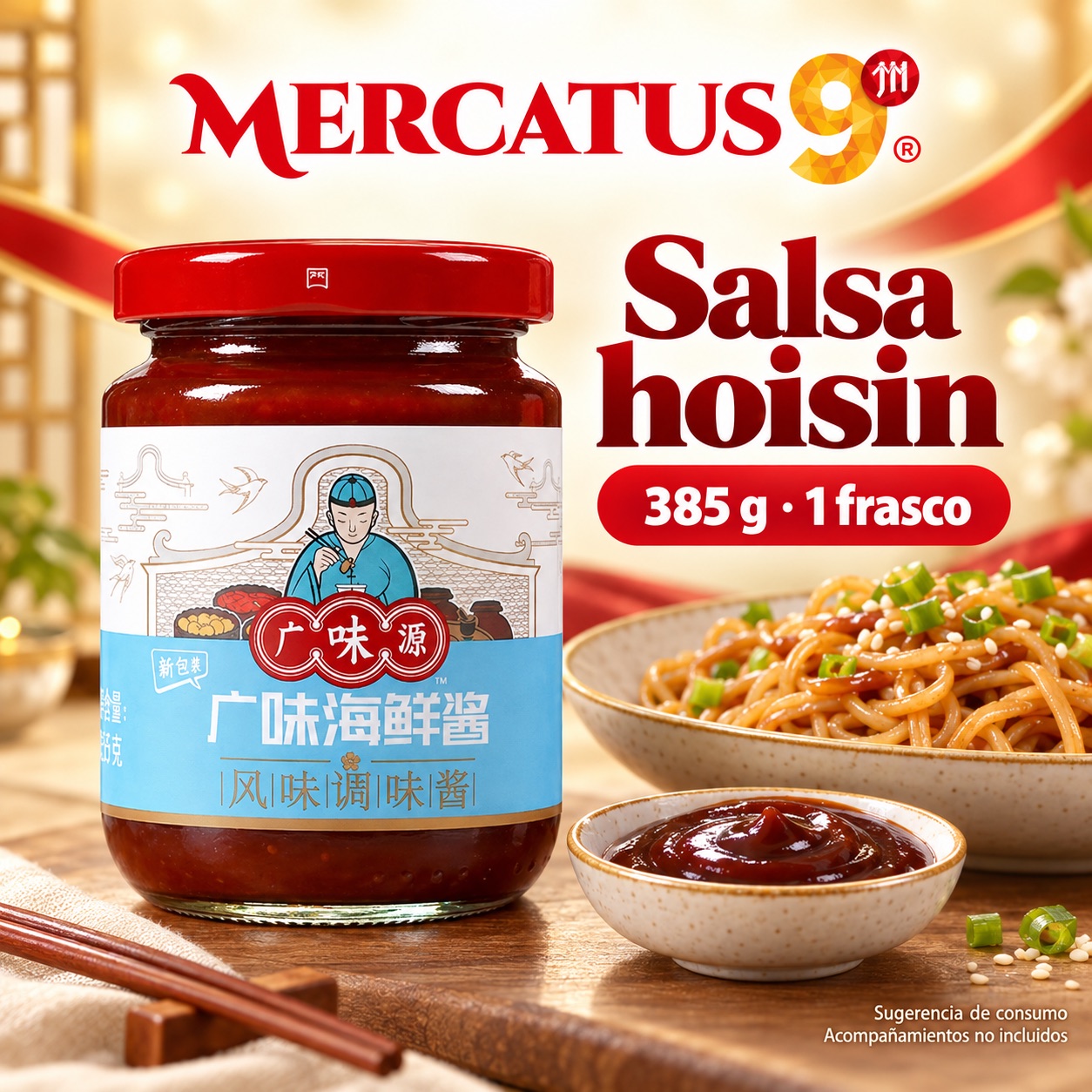 Sugerencia ilustrativa de consumo de Salsa hoisin GWY; acompañamientos no incluidos