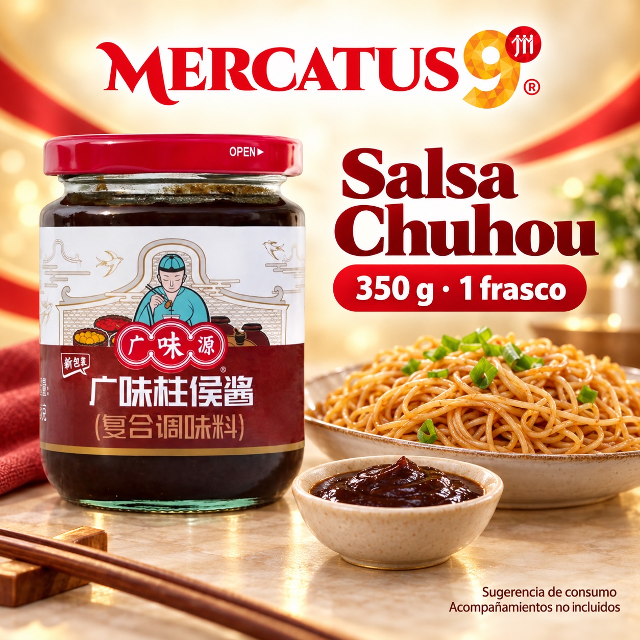 Sugerencia ilustrativa de consumo de Salsa Chuhou GWY; acompañamientos no incluidos