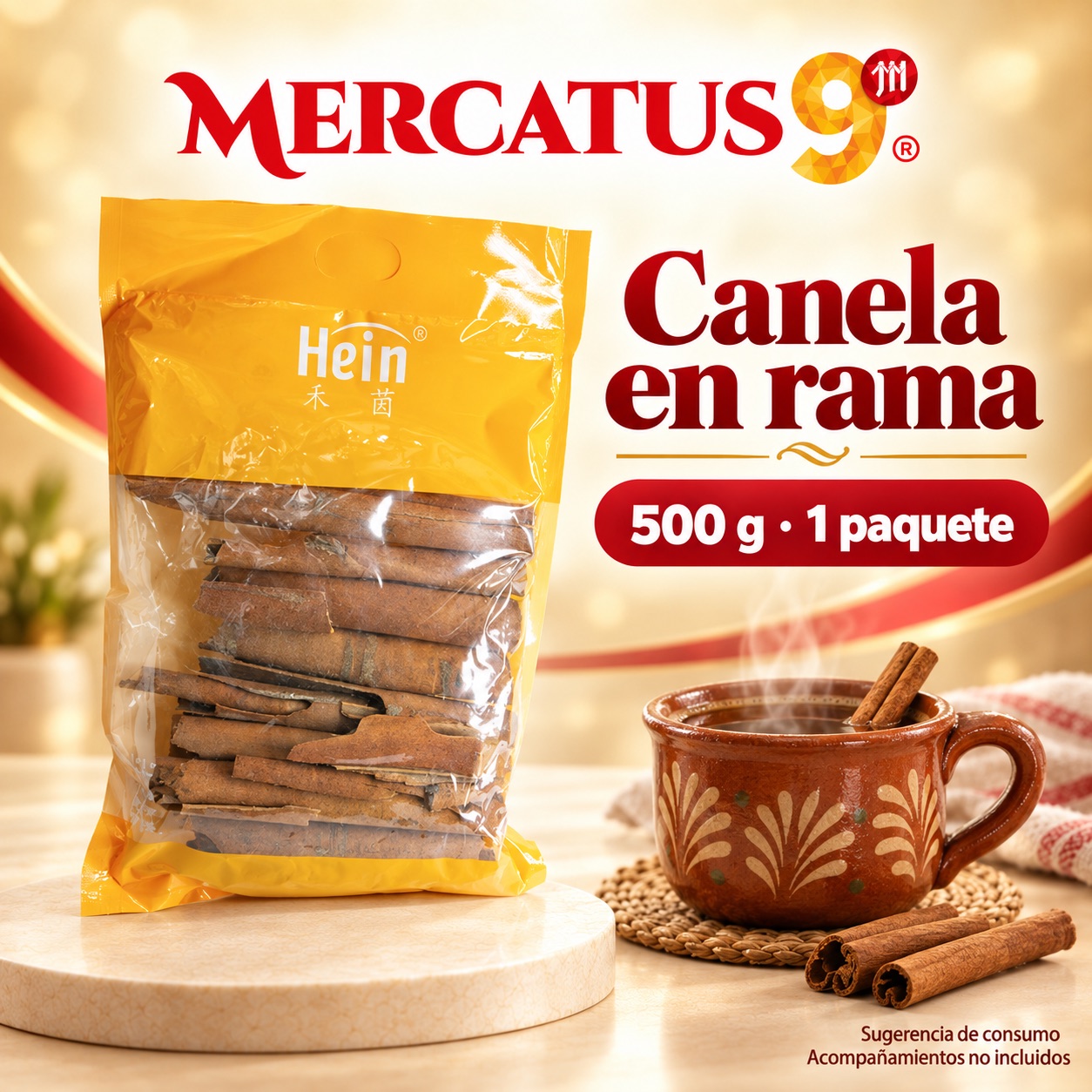 Sugerencia ilustrativa de consumo de Canela en rama Hein; acompañamientos no incluidos