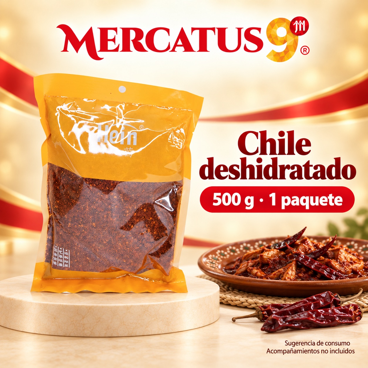 Sugerencia ilustrativa de consumo de Chile deshidratado Hein; acompañamientos no incluidos