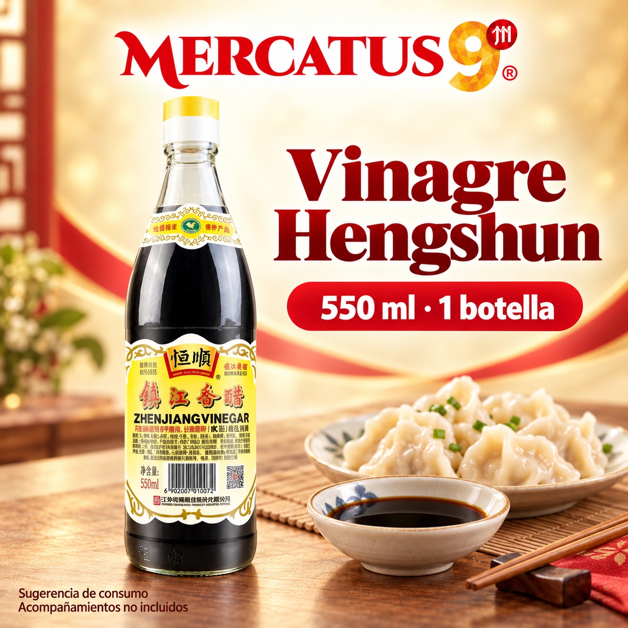 Sugerencia ilustrativa de consumo de Vinagre Hengshun; acompañamientos no incluidos