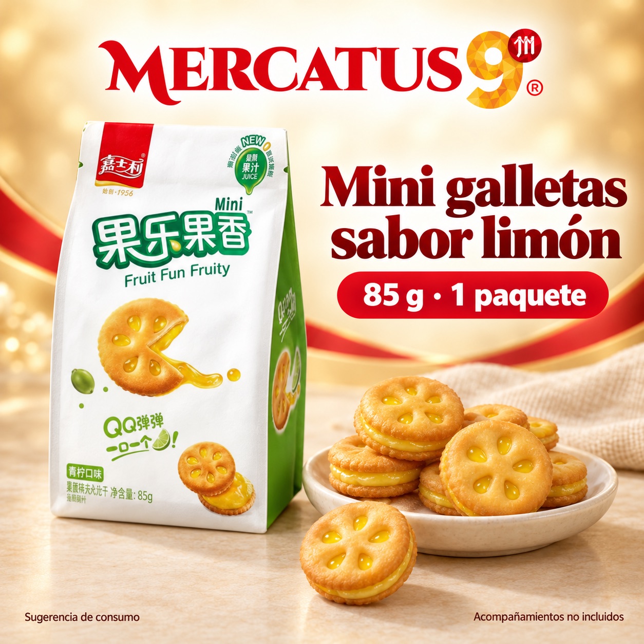 Sugerencia ilustrativa de consumo de Mini galletas JSL sabor limón; acompañamientos no incluidos
