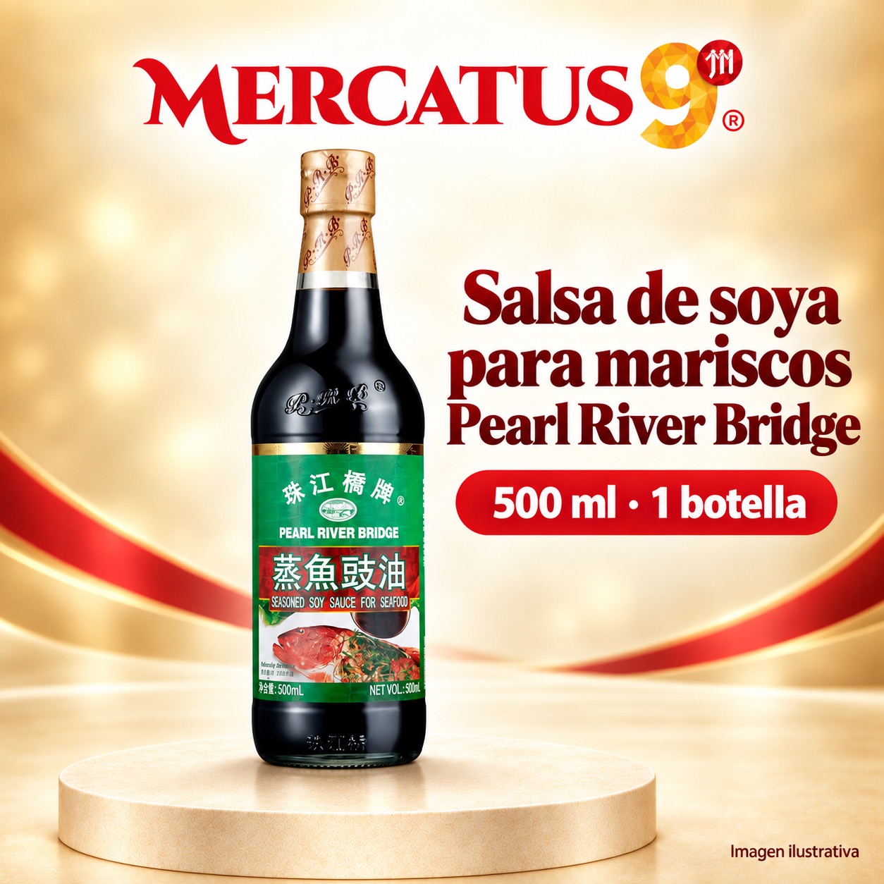 Salsa de soya para mariscos Pearl River Bridge, presentación de 500 ml, Mercatus9