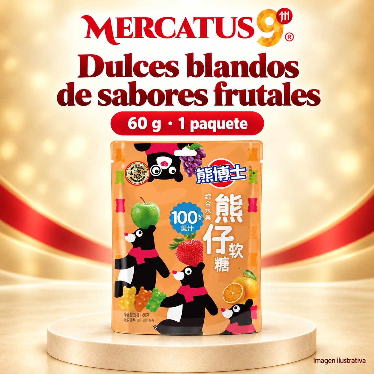 Dulces blandos de sabores frutales, presentación de 60 g, Mercatus9