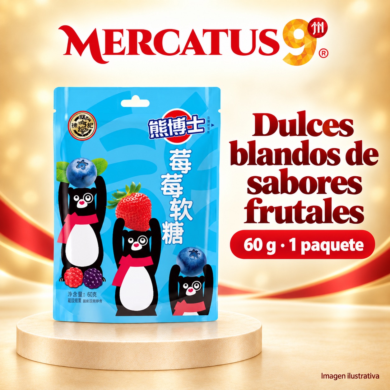 Dulces blandos de sabores frutales, presentación de 60 g, Mercatus9