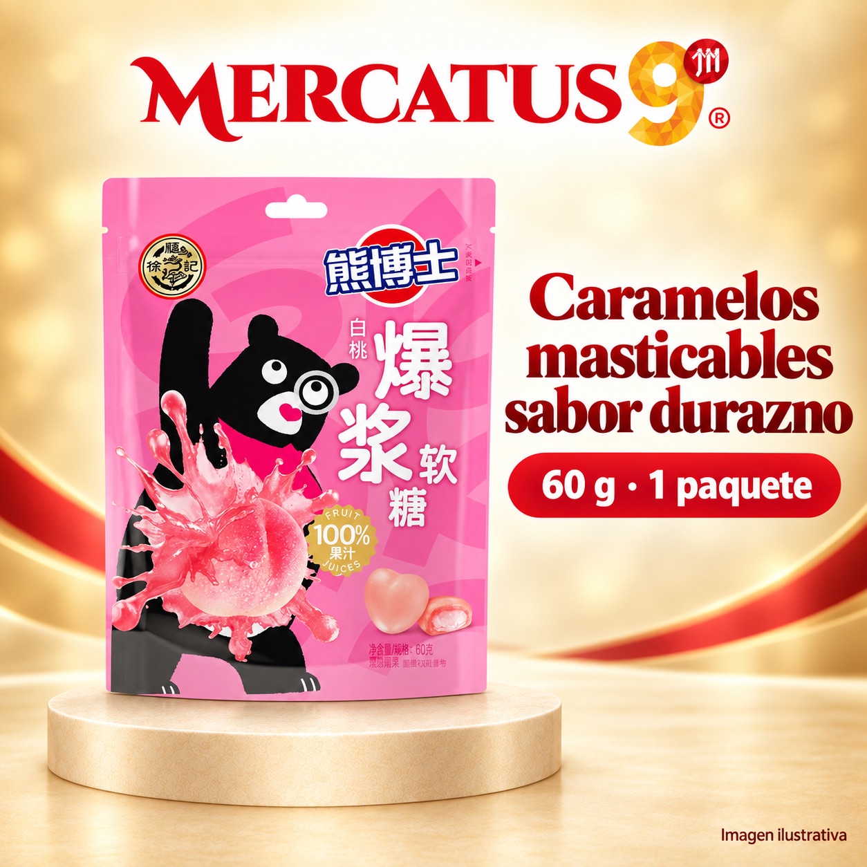 Caramelos masticables sabor durazno, presentación de 60 g, Mercatus9
