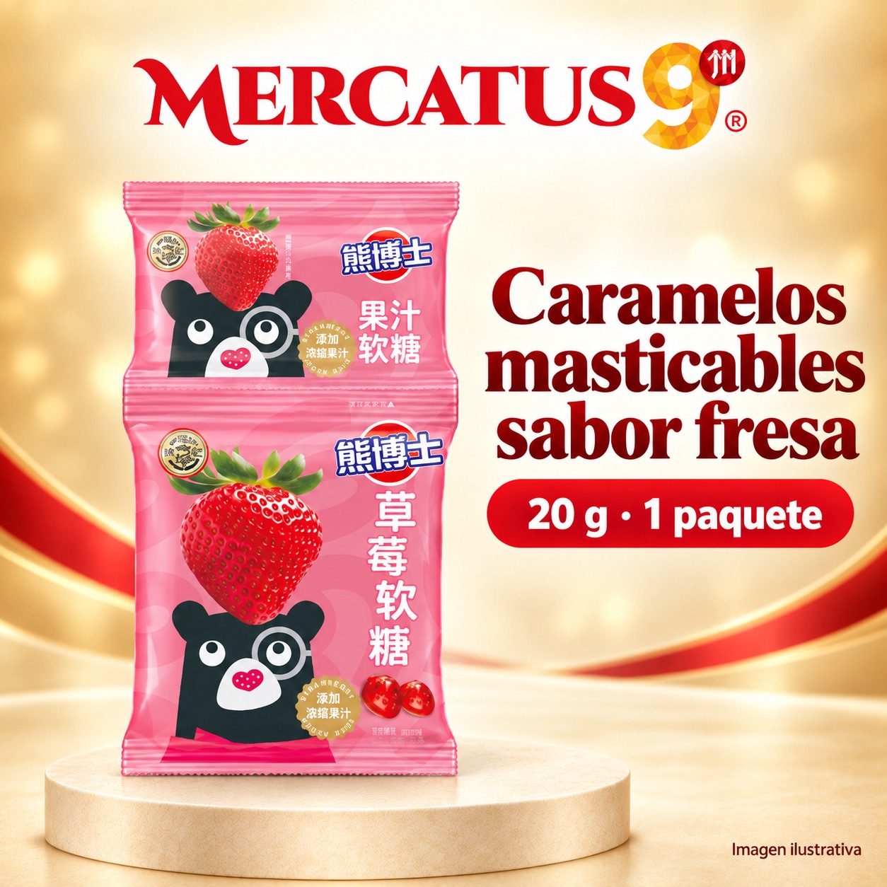 Caramelos masticables sabor fresa, presentación de 20 g, Mercatus9