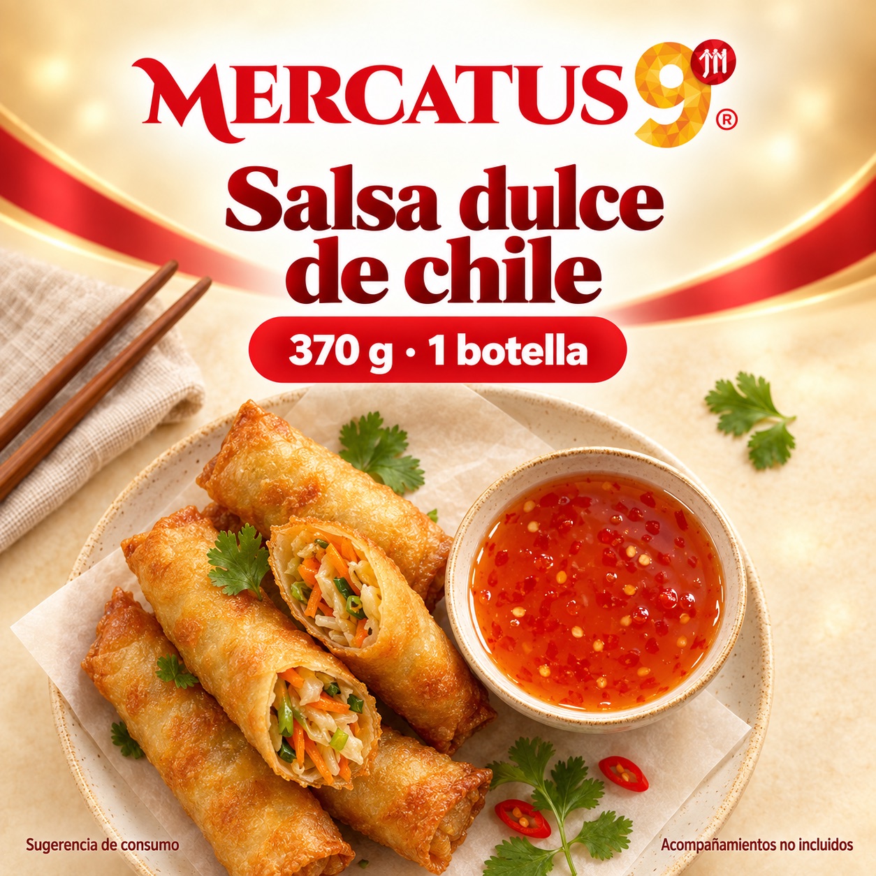 Sugerencia ilustrativa de consumo de Salsa dulce de chile; acompañamientos no incluidos