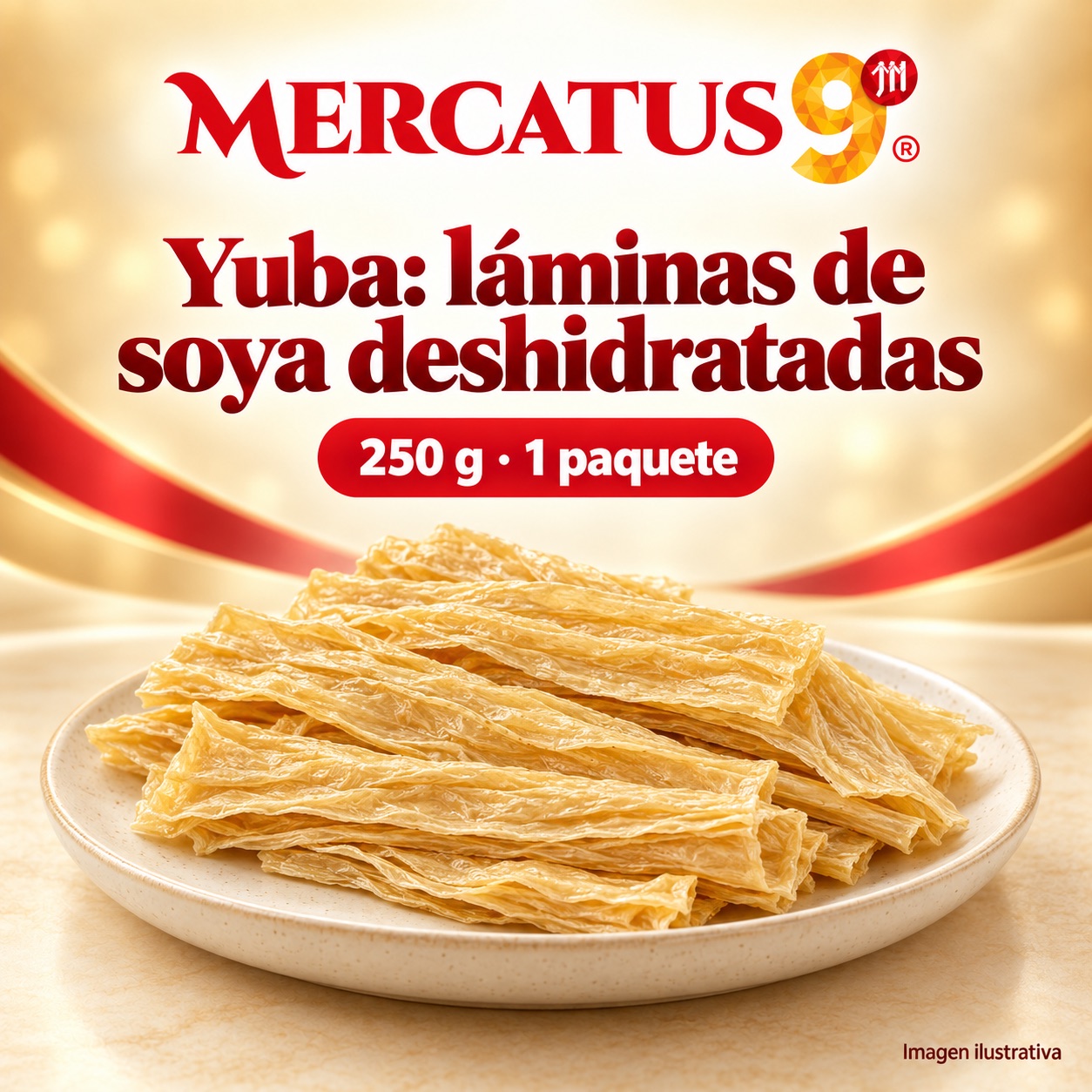 Yuba: láminas de soya deshidratadas, presentación de 250 g, Mercatus9