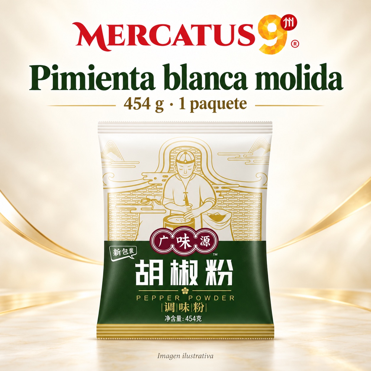 Pimienta blanca molida GWY, presentación de 454 g, Mercatus9