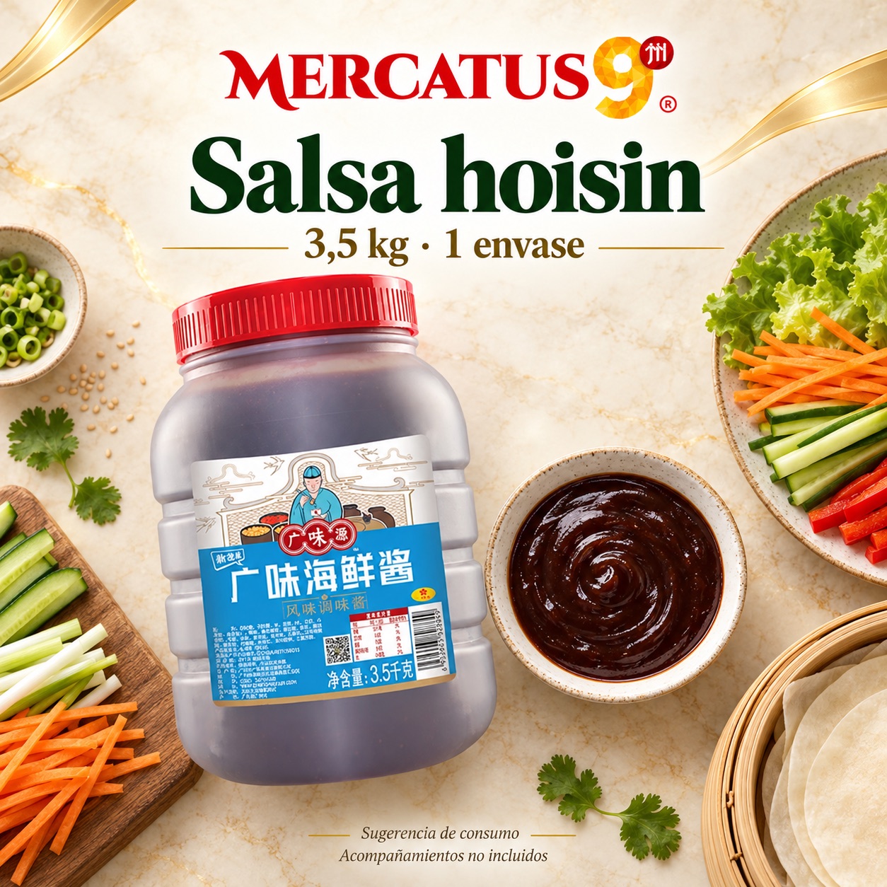 Sugerencia ilustrativa de consumo de Salsa hoisin GWY; acompañamientos no incluidos