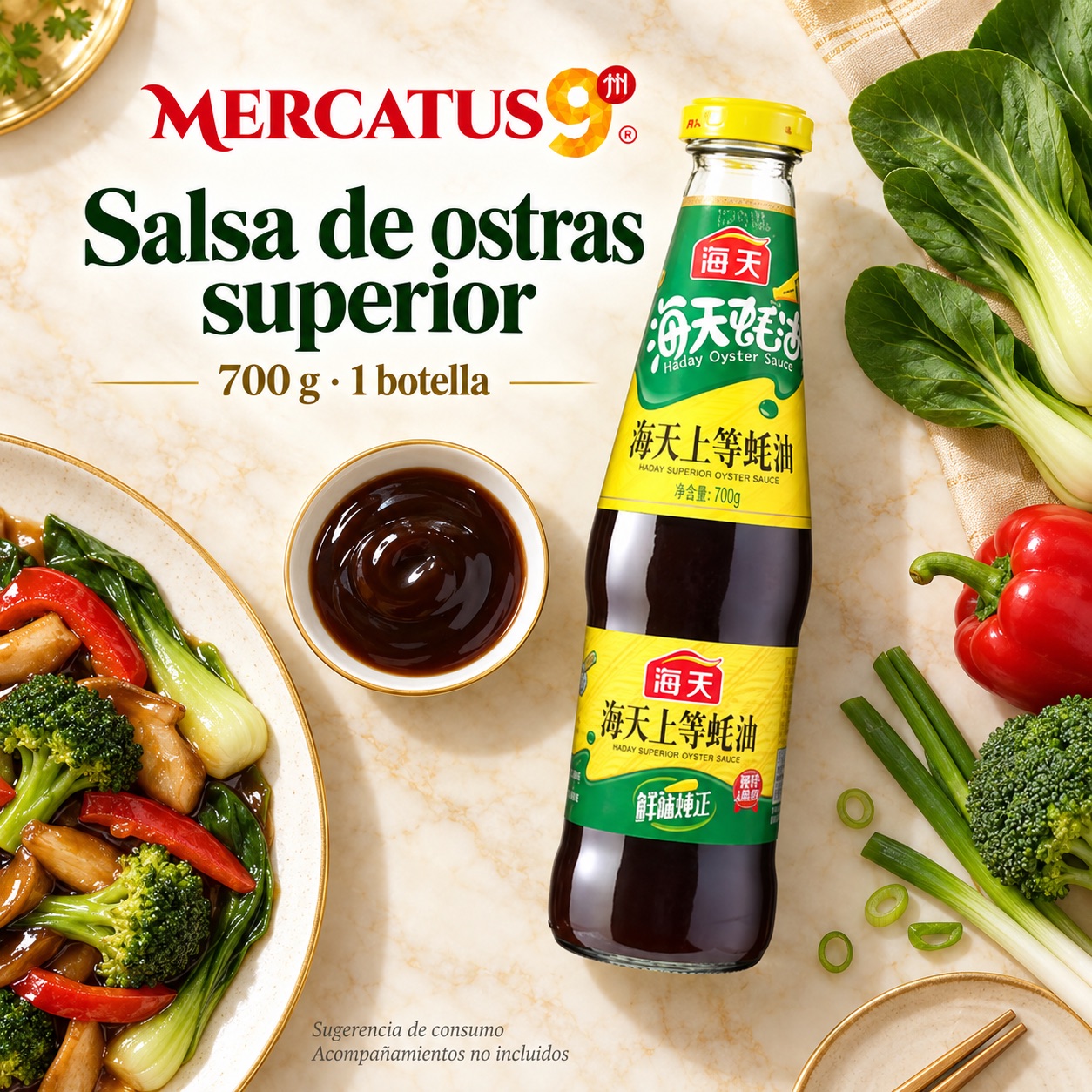 Sugerencia ilustrativa de consumo de Salsa de ostras superior Hayday; acompañamientos no incluidos