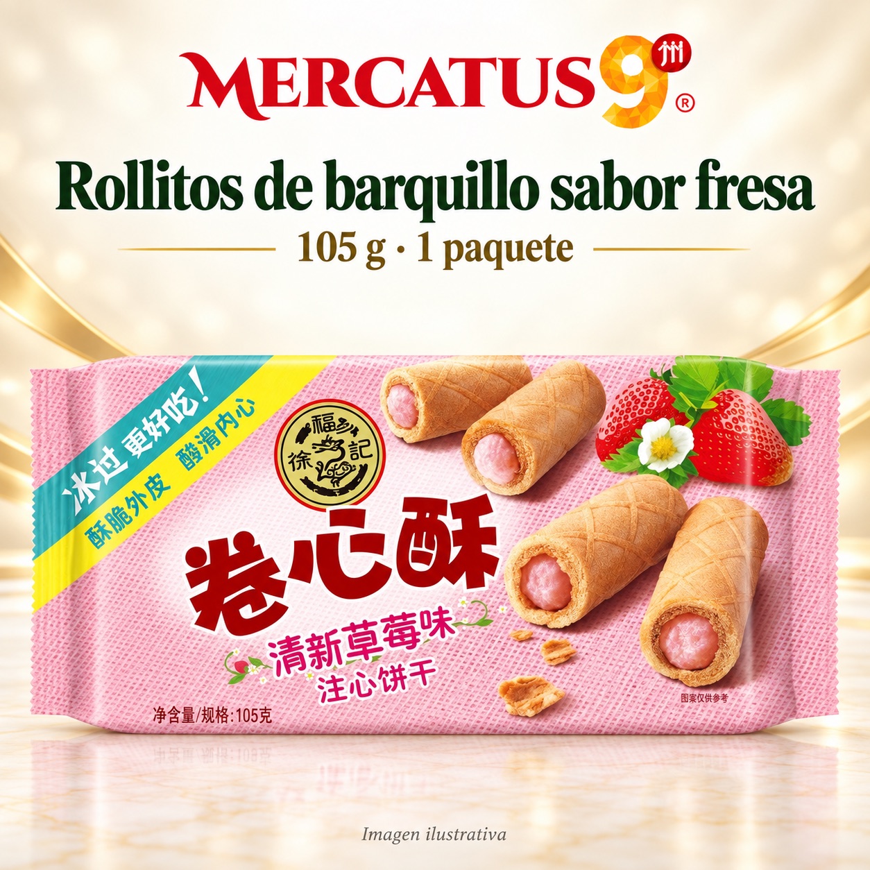 Rollitos de barquillo sabor fresa, presentación de 105 g, Mercatus9