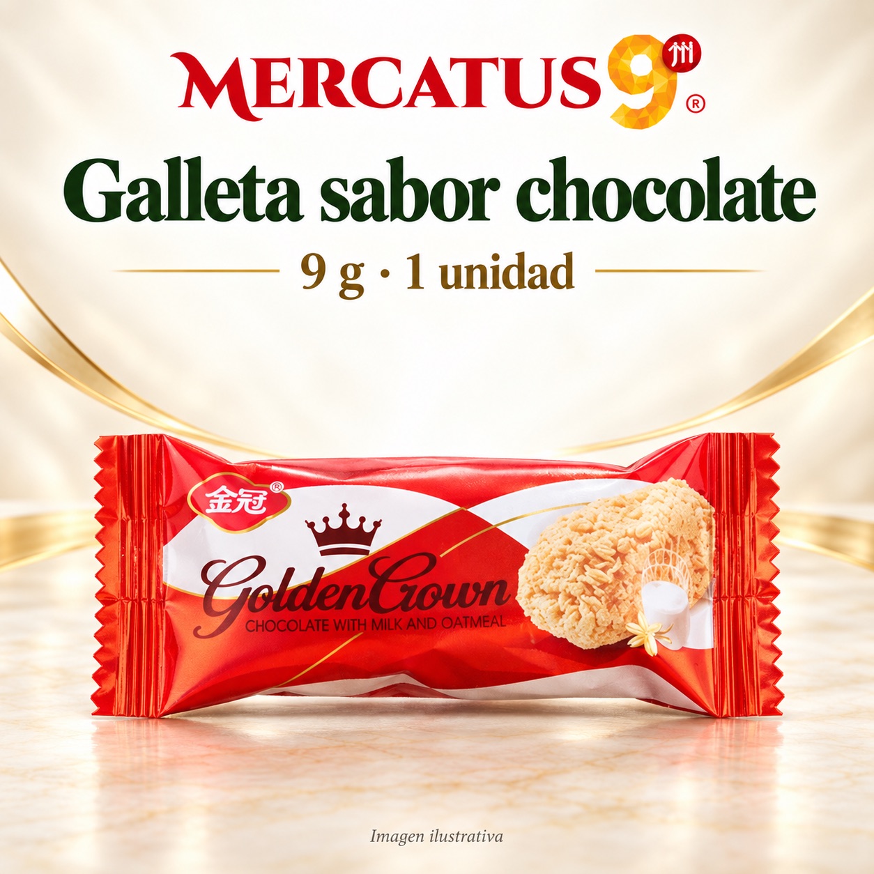 Galleta sabor chocolate, presentación de 9 g, Mercatus9