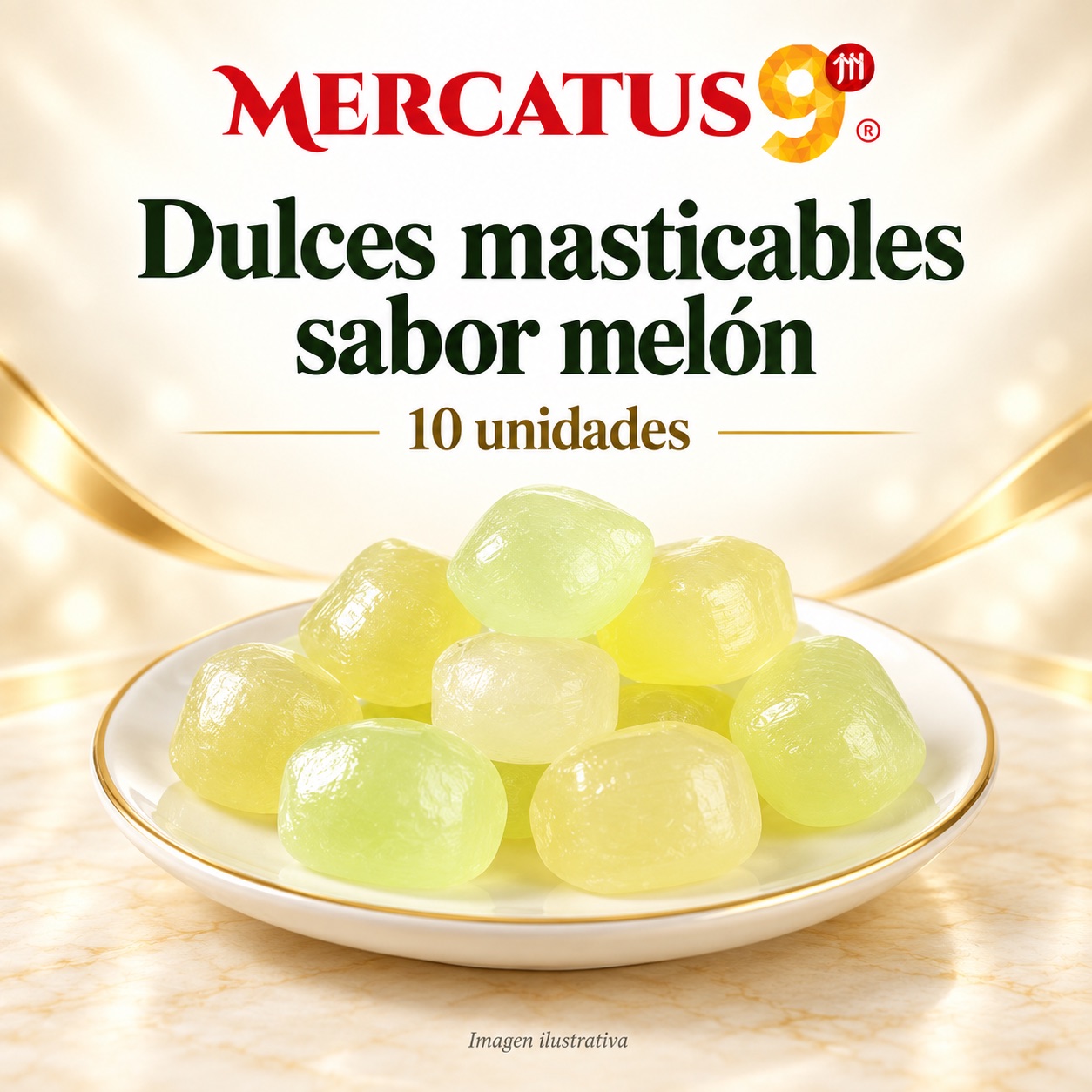 Dulces masticables sabor melón, presentación de 10 unidades, Mercatus9