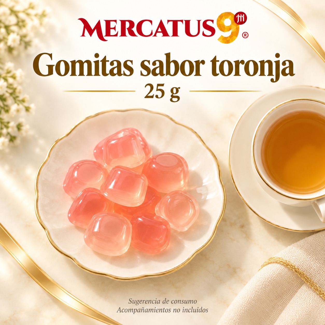 Sugerencia ilustrativa de consumo de Gomitas sabor toronja; acompañamientos no incluidos