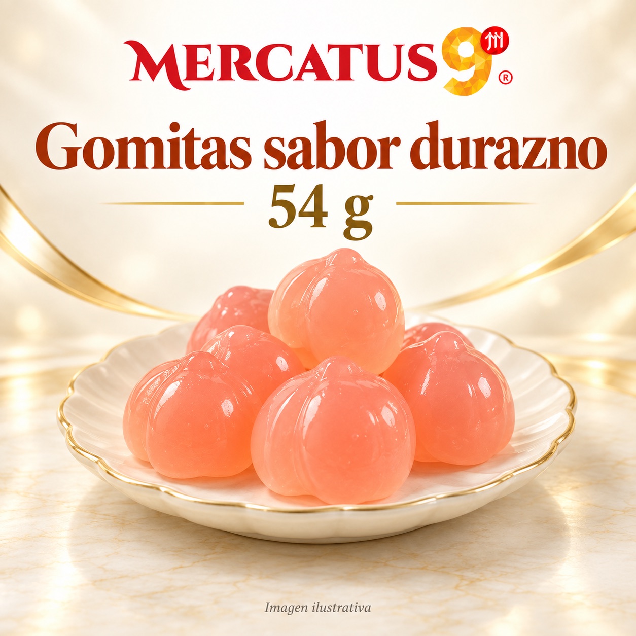 Gomitas sabor durazno, presentación de 54 g, Mercatus9