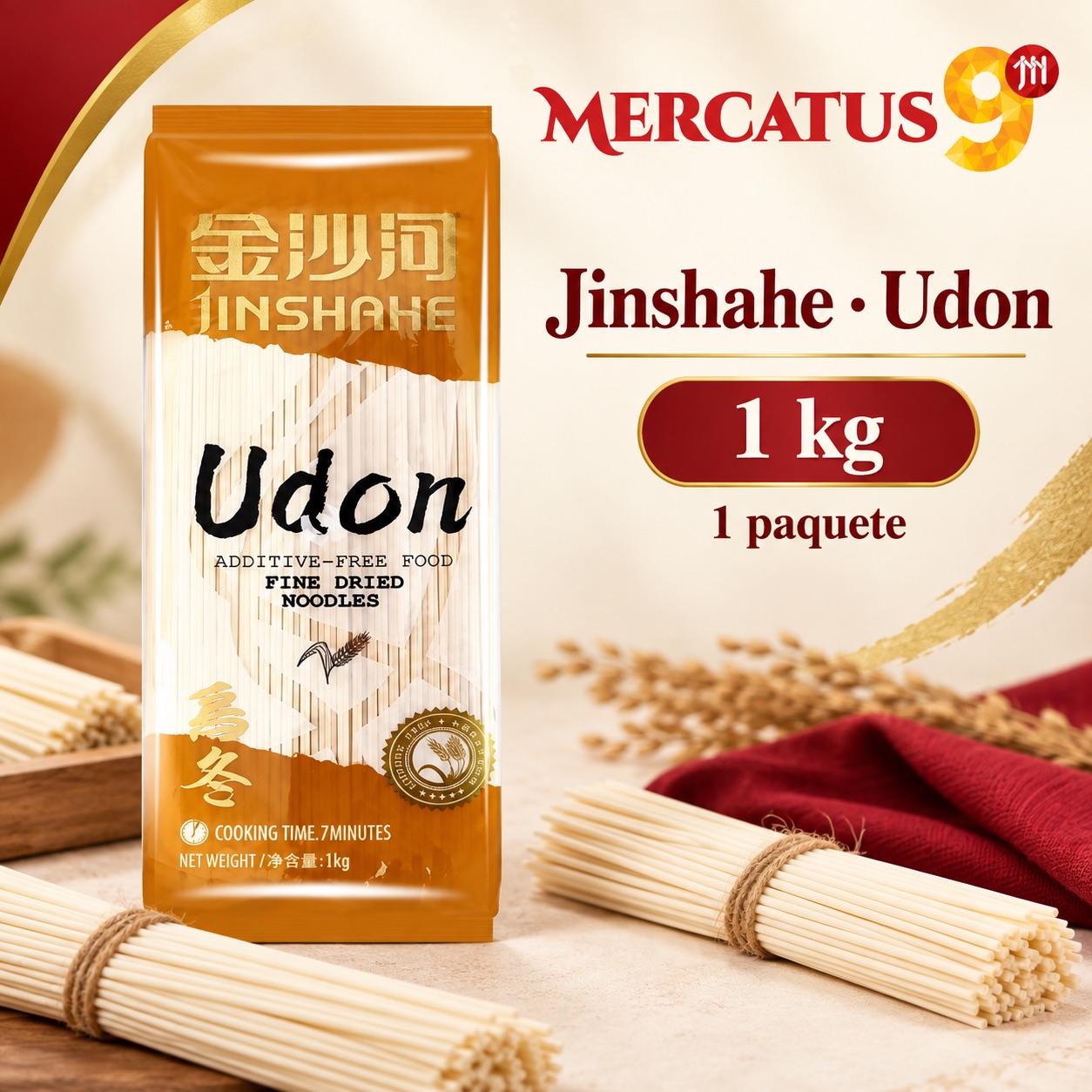 Jinshahe · Fideos udon, presentación de 1000 g, Mercatus9