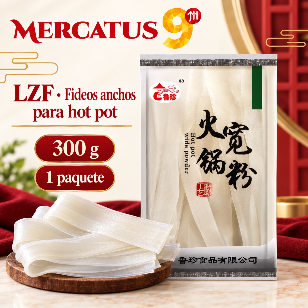LZF · Fideo ancho para hot pot, presentación de 300 g, Mercatus9