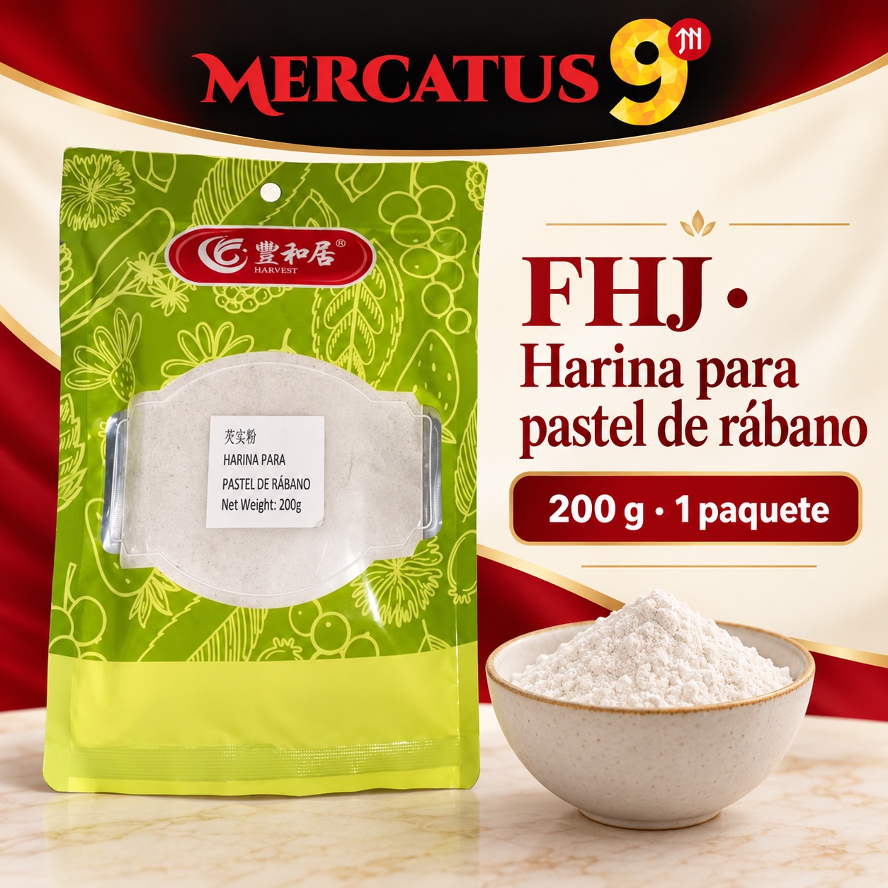 FHJ · Harina para pastel de rábano, presentación de 200 g, Mercatus9