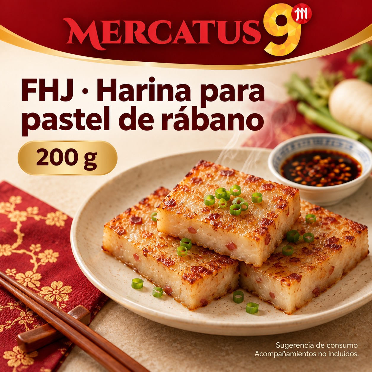 Sugerencia ilustrativa de consumo de FHJ · Harina para pastel de rábano; acompañamientos no incluidos