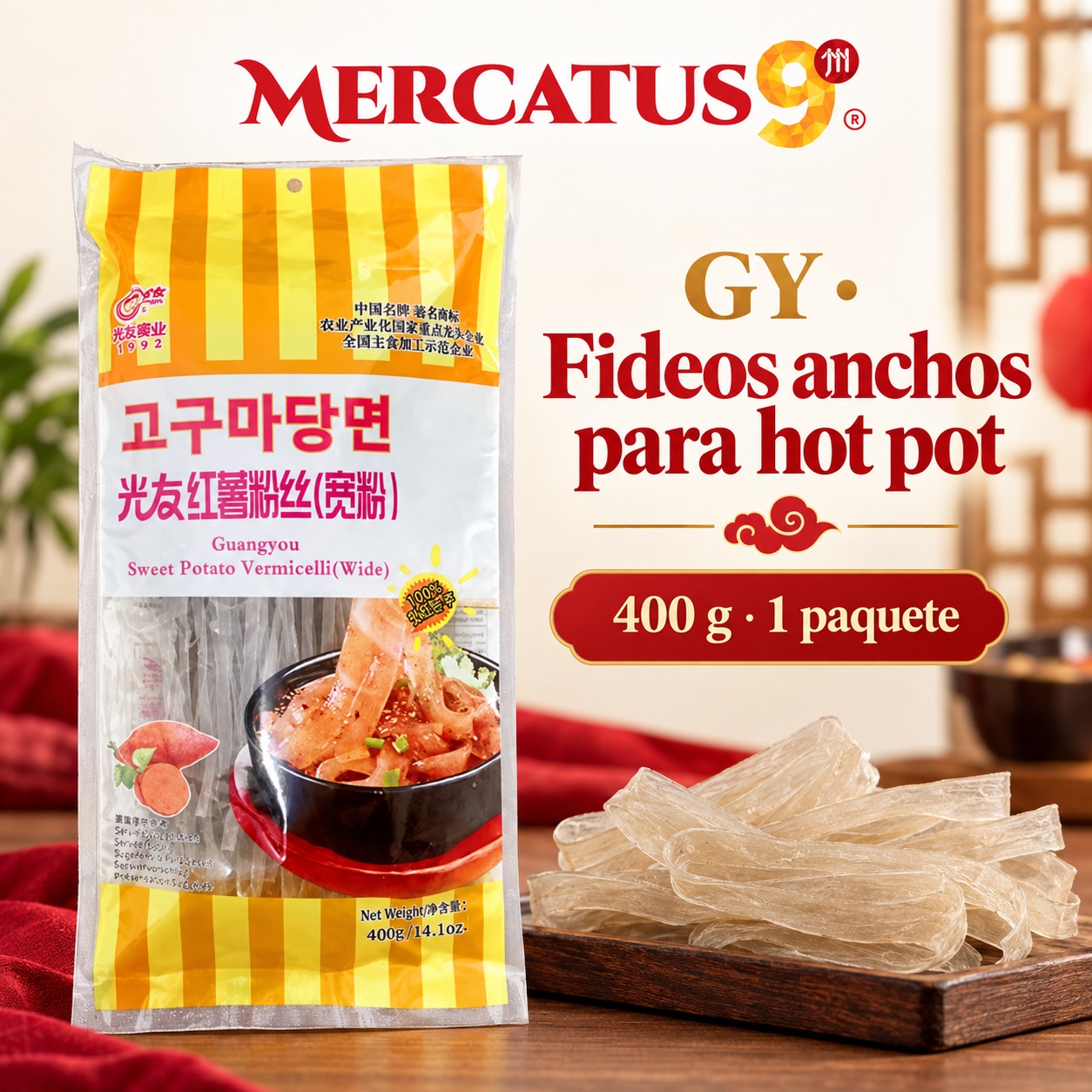 GY · Fideo ancho para hot pot, presentación de 400 g, Mercatus9